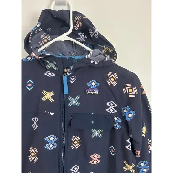 Patagonia Youth Baggies Jacket, Navy Blue Printed Full Zip Size Medium